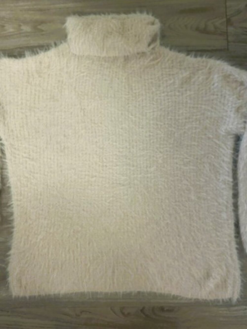 Express Ladies Sweater Large Beige Fuzzy Plush Eyelash Knit Oversized Turtleneck